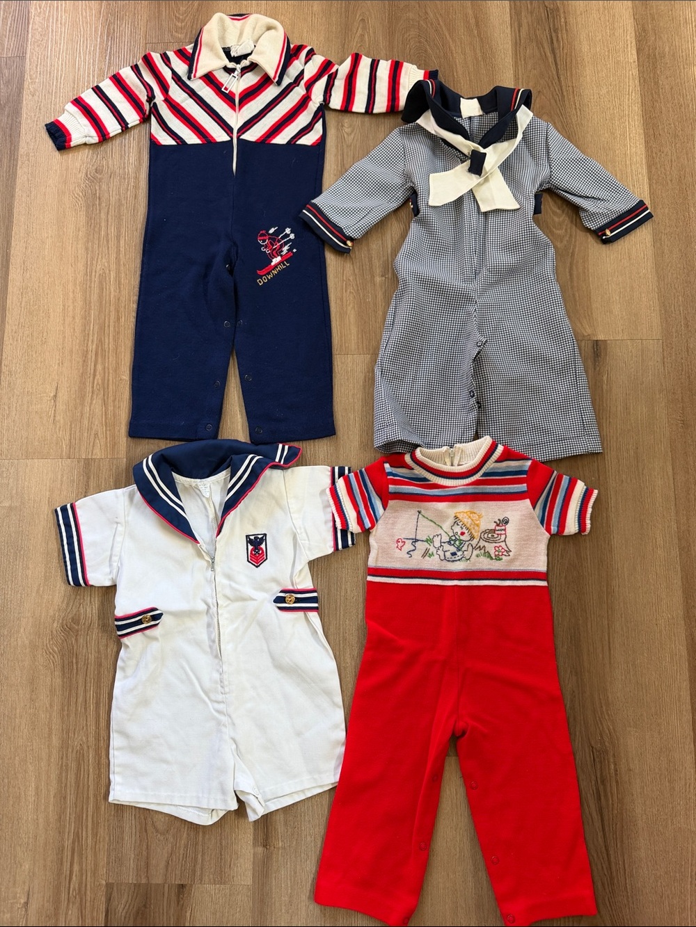 1970s Vintage Baby Toddler Boy Outfits Rompers Sailor Pilot Size 12-18 months